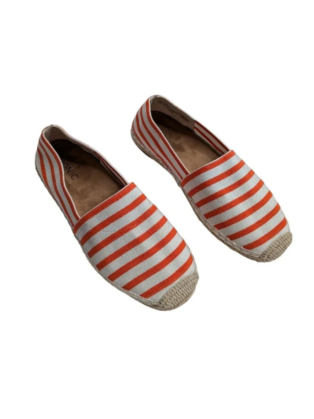 Vionic Womens Striped Canvas Espadrille Valeri Flats Orange White Size 8.5